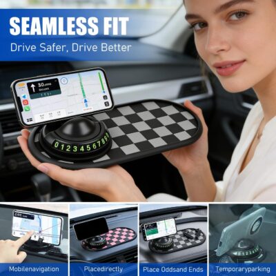 Multifunctional Car Anti-Slip Mat with 360° Rotating Phone Holder,Anti Slip Mat for Car Dashboard with Temporary Parking Number,Anti Slip Phone Mat for Car for Phones, Sunglasses, Keys (Gray Black) - Image 3