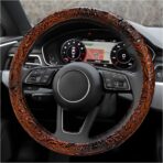 Leather Car Steering Wheel Cover, 15" Crocodile Pattern Anti Slip Car Wheel Wrap with Rose Grain, Four Seasons Universal Auto Steering Wheel Protector for Cars Trucks SUVs (Brown)