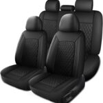 Leather Car Seat Covers,Breathable and Waterproof Seat Cover Full Set,PU Premium Universal Fit Automotive Airbag Compatible for Cars Sedans SUVs Vans and Trucks(Full Seat,Black,N1)