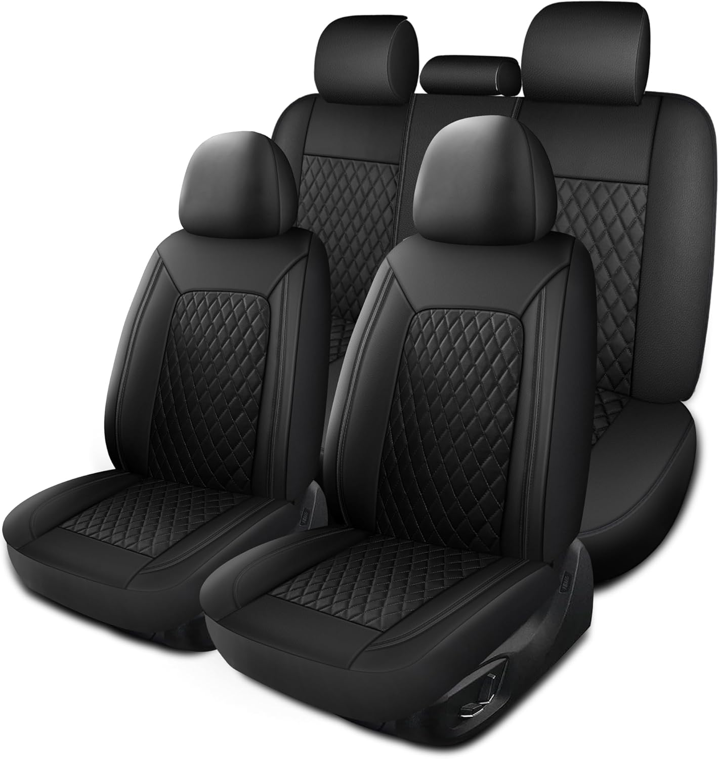 712Gw0nZT5L._AC_SL1500_.jpg Leather Car Seat Covers,Breathable and Waterproof Seat Cover Full Set,PU Premium Universal Fit Automotive Airbag Compatible for Cars Sedans SUVs Vans and Trucks(Full Seat,Black,N1) - Image 1
