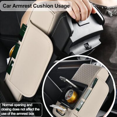 Center Console Cover,Car Armrest Cushion Multifunctional with 2 Storage Bags Cup Holder,Phone Slot,Tissue Box Slot for Most Cars Accessories Interior Organizers-Black+Red 13.8x7.9 in - Image 7