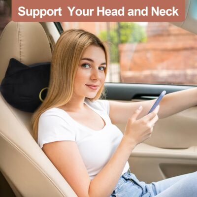 Black Cat Car Headrest Pillow Neck Support Plush Cushion for Driving Seat (2 pcs) - Image 4