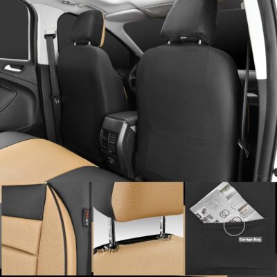 CAR PASS Leather Seat Covers Full Set Universal Water Resistant 3D Foam Back Support, Luxury Comfort Automotive 5 Seat Covers All Season Fit for SUV,Sedan,Van, Airbag Compatible Elegance(Beige Black) - Image 5