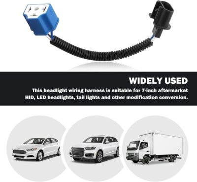 2PCS 7 Inch LED Headlight Connector Pigtail,H13 to H4 Adapter Headlight Socket,Heat Resistant Headlight Wiring Harness Compatible with Jeep Wrangler JK TJ Car Accessories - Image 5