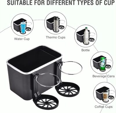 Car Armrest Storage Box with 2 Cup Holders - 2024 New Between Car Seat Organizer with Cup Holder, Universal Cars Arm Rest Storage Box Organizer Center Console Cupholders Tissue Boxs Holders (Black) - Image 2