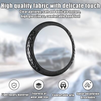 Car Steering Wheel Cover, 15 inch Elastic PU Leather Non-Slip Vehicle Steering Wheel Protector, Breathable Automotive Interior Accessories, Universal for SUV, Truck, RV (Black) - Image 4
