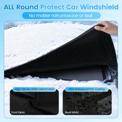 lootaan Windshield Cover for Ice and Snow - Heavy-Duty Winter Frost Guard with Side Mirror Pockets, Waterproof All-Weather Windproof Car Window Cover for Cars, Trucks, SUVs - Image 3