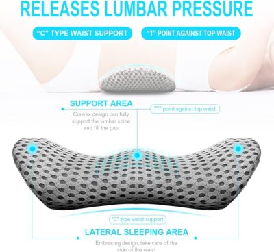 Lumbar Support Pillow for Office Chair, Memory Foam Lumbar Pillow for Lower Back Pain Relief (Grey) - Image 2