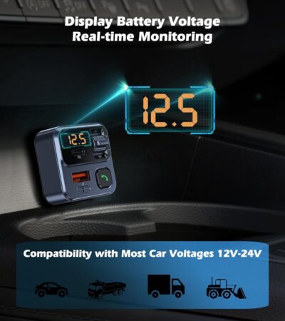 KAIY FM Transmitter Bluetooth Car Adapter, Car Radio Bluetooth Transmitter HandsFree Calling Music Player, FM Radio Adapter 42W Type-C Fast Charging, Support USB Drive - Image 6