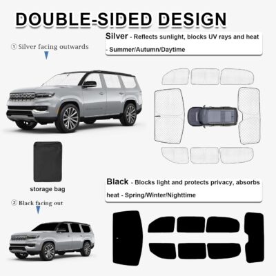 KMF 8pcs Thicken Sun Shades for Jeep Grand Wagoneer 2022-2026 Accessories,Full Car Window Covers for Windshield Side Rear, UV Block and Blackout Protect Privacy for Camping Outdoor - Image 4