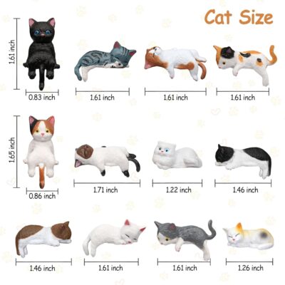 12 Pcs Cat Car Decor Dashboard Accessories, Mini Cat Figurines Cute Car Rear View Mirror Gifts, Funny Computer Monitor Desk Decorations for Women Girl - Image 3
