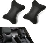 2 PCS Car Headrest Pillow for Neck Support, Refreshing and Breathable Denier Leather Ergonomic Relaxation Neck Pillow, Detachble & Washable Parts, Universal for All Seasons (Black)