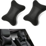 2 PCS Car Headrest Pillow for Neck Support, Refreshing and Breathable Denier Leather Ergonomic Relaxation Neck Pillow, Detachble & Washable Parts, Universal for All Seasons (Black)
