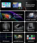 10" Android 13 Car Stereo for Toyota Camry (2015-2017) Radio Upgrade with Wireless CarPlay Android Auto, QLED Touch Screen, GPS Navigation, 5G WiFi, 1080P Backup Camera, SWC Support - Image 5