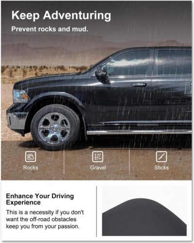 Kiwi Master Mud Flaps for 2009-18 Dodge Ram 1500/2500/3500, 2019-2024 Ram 1500 Classic (with OEM Fender Flares, Single Rear Wheels), Heavy Duty Front & Rear Mud Guards, No Drill, 4 Pcs Set - Image 4