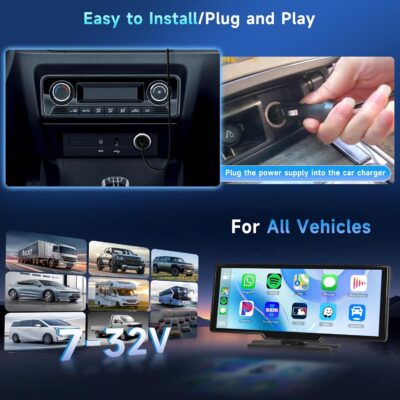 Podofo 10.26" Touchscreen Wireless Carplay Portable Car Stereo Android Auto, Car Play Navigation, Voice Control, Bluetooth/AUX/FM, Car Radio Receiver - Image 6