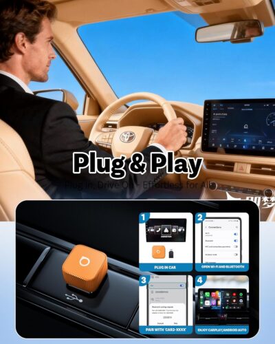 OTTOCAST 2026 New Mini Slim Orange, 2-in-1 Wireless CarPlay Adapter & Android Auto Adapter, Plug & Play Wireless Carplay Dongle, 5s Auto-Connect, Mini Cube for Factory Wired Cars, iPhone & Android - Image 3