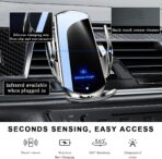 Wireless Car Charger, 15W Fast Charging Air Vent Mount Auto-Clamping Phone Holder, Automotive Electric Induction Charger 360° Rotating Magnetic Vent Mount Bracket for Smartphones (Silver) - Image 4