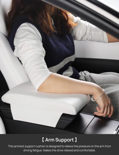 TPARTS Leather Armrest Support Cushion for All Tesla Model Y/3/X/S Tesla Armrest Decor Interior Accessories Memory Foam Console Pillow Elbow Rest Cover Pad (White) - Image 4