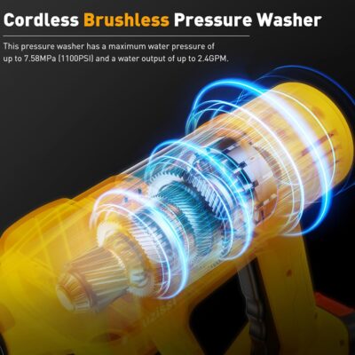 Cordless Pressure Washer, 1100 PSI 2.4GPM Battery Powered Portable Power Washer with 6-in-1 Nozzle, 10 Pressure Settings, Battery Level Display, Draw Water from Anywhere, for Car, Garden, Yard - Image 2