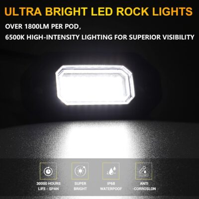 8 Pods White Rock Lights，Aluminum Housing, Waterproof IP68,6500K Pure White Super Bright Underglow, Rock Lights for Trucks, UTV, ATV, SUV, Boats,Each Rock Light Comes with a 15-Foot Extension Cord - Image 5