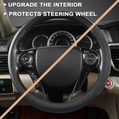 GIANT PANDA Microfiber Leather Steering Wheel Cover for Honda Accord,Civic,CR-V,HR-V,Pilot(Black-Standard Size) - Image 5