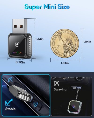 FAHREN Super Mini Wireless CarPlay Adapter (Latest Upgraded)-Bluetooth Apple Car Play Dongle, Zero Latency, Stable Connection, Compatible with iPhone 6+ & Android Auto 10+, Cars from 2017, USB/Type-C - Image 2