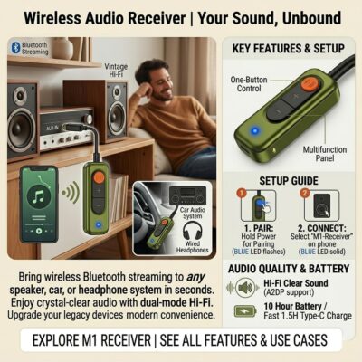 Bluetooth 5.4 Audio Receiver,3.5mm AUX Wireless Audio Adapter,Bluetooth Receiver for Car,Home Stereo,TV,Computer,Gym,Support aptX Low Latency - Image 6