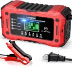 Battery Charger 15A 12V Fully Automatic Smart Trickle Car Battery Charger Maintainer with LCD Display & Temperature Compensation for Car Truck Motorcycle Lawn Mower Boat