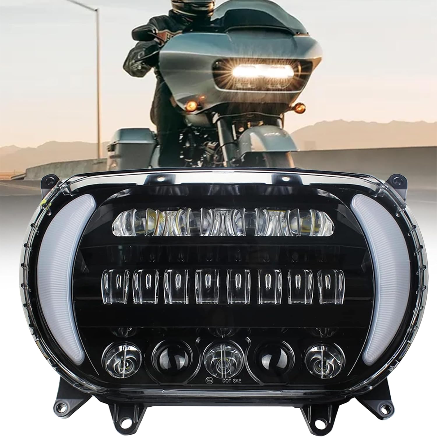 713VCRvGBnL._AC_SL1500_.jpg Headlight LED Road Glide Motorcycle, Daytime Running Side Lights for 2015 2016 2017 2018 2019 2020 2021 2022 2023 Headlamp Replacement accessories(Black) - Image 1