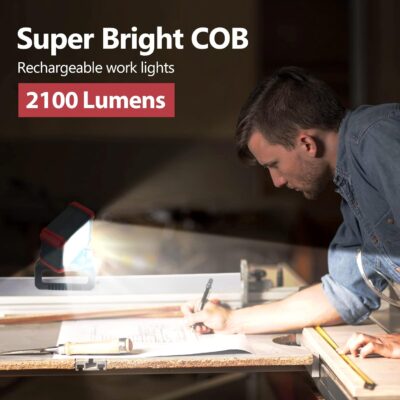 LED Rechargeable Work Light with Clamp, 2100LM Super Bright COB Magnetic Work Light with 3 Light Modes, 270° & 180° Rotation, Waterproof, Perfect for BBQ, Jobsite, Workshop, Car Repairing - Image 3
