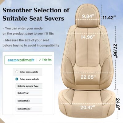 Coverado Seat Covers, Car Seat Covers Front Seats, Car Seat Cover, Car Seat Protector Waterproof, Car Seat Cushion Nappa Leather, Beige Seat Covers Carseat Cover Universal Fit for Most Cars - Image 4