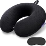 Black Travel Neck Pillow Memory Foam Airplane Pillow for Neck and Head Support Soft Portable U Shape Neck Pillow for Plane, Car & Home Office Use