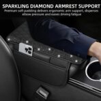 NBTEPEM Bling Car Center Console Cover, Leather Car Arm Rest Cover Cushion with 2 Storage Bags, Universal Automotive Armrest Protector Storage Box, Bling Accessories Interior for Most Vehicles (Black) - Image 4