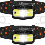MIOISY Headlamp Rechargeable, Ultra Bright LED Head Lamp Flashlight with White Red Light, 2 Pack Motion Sensor Waterproof Headlight, 8 Modes Lights for Camping Fishing Running