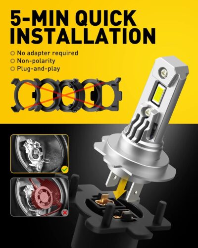 AUXITO UpgradedH7 LED Bulbs, 350% Brighter, 6500K White, 1:1 Mini Size, No Adapter Required, Non-Polarity, All-in-One H7ll Fog Light Bulb, Plug and Play, Pack of 2 - Image 3