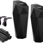 Ginsco Car Trash Can Cup Holder, 2 Pack Mini Trash Can with Lid, Car Accessories for Interior, Leakproof Small Trash Cup for Home with Additional 2 ABS Hooks and 90pcs Trash Bags Black