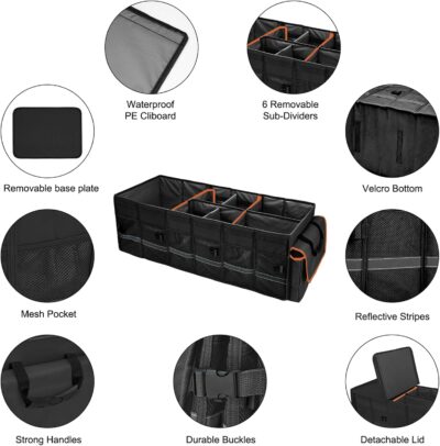 Car Trunk Organizer and Storage with Lid & Removable Leakproof Cooler Bag, Car Accessories 6 Removable Dividers for Custom Space, Collapsible Large Trunk Organizers Interior for SUV Sendan with Cover - Image 6