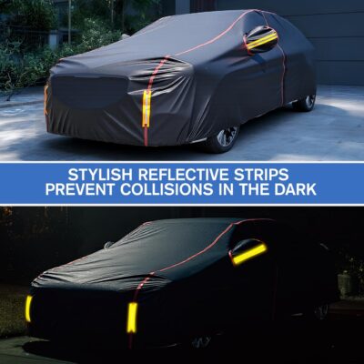 Car Cover Waterproof All Weather, 6 Layers Full Exterior Covers with Zipper Cotton, Mirror Pocket. Outdoor Car Cover UV Snow Rain Wind Dust All Weather Outdoor Protection for Sedan (173-183 inch) - Image 3