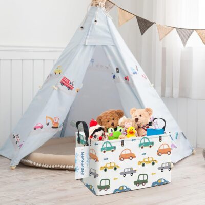 LANGYASHAN Rectangular Storage Bin Collapse Canvas Fabric Cartoon Storage Basket with Handles for Organizing Home Kitchen Boys and Girls Toys Office Closet Shelf Baskets(Rec Color Cars) - Image 6
