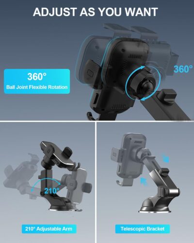 Wireless Car Charger,15W Fast Charging Auto Clamping Phone Holders for Your Car Compatible with iPhone 16/15/14/13, for Samsung Galaxy S24 Ultra S23 S22 S21, S20, S10+ - Image 7