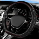 Car Steering Wheel Cover, 15 Inches Leather Comfy Grip Steering Wheel Protector with 3D Honeycomb, Anti-Slip D-Shaped Wheel Wrap Cover for Most Vehicles, Car Accessories (Black)