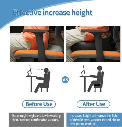 YOUFI Leather Seat Cushion Extra-Thick Booster for Office Chair to Rise Height - Full Filling for Support - with Breathable Cover, Handle and Buckle - Relieves Back Pain – 18"x16"x6" (Black) - Image 3