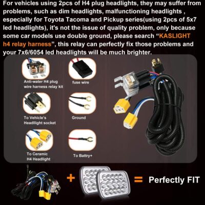 H6054 Led Headlights H4 Socket kit, 7x6 5x7 Led Headlight 6054 5054 Hi/Low Sealed Beam for S10 Blazer Jeep Xj Yj Chevy Express GMC Savana Ford Econoline E150 Nissan D21 Toyota Pickup Truck - Image 3