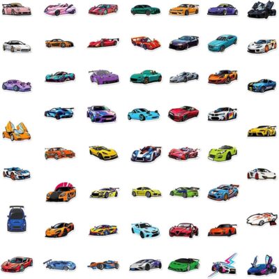 50PCS Super car Stickers for Adult, Racing Car Sticker, Color Waterproof Sports Car Decals, Cool Stickers Suitable for Water Bottles, Laptops, Skateboard,Helmet - Image 4
