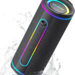 MLOVE E80 Speakers Bluetooth Wireless, Portable Bluetooth Speaker with Aux Input, Micro SD Card Slot, Bass Up, TWS, RGB Lights, IPX7 Waterproof, BT5.4 for Outdoor, Car Music, Beach, Gifts, 30W, Black