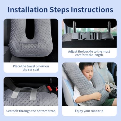 Travel Pillow for Kids & Adults, Car Pillow for Back Seat, Sleeping Support Cushion for Long Road Trips, Toddler Carseat Pillow with Removable & Washable Cover, Grey - Image 6