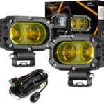 Auxbeam 4 Inch LED Amber Pod Light, 60W Driving Yellow Flood Beam Square Pod Fog Lights with DT Wiring Harness for Motorbike SUV ATV Truck Jeep Boat Tractor Forklift (2 Pcs)