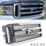 HECASA Front Grille Compatible with 2005-2007 Ford F250 F350 F450 F550 SuperDuty FO1200456 5C3Z8200BAA Upper Bumper Hood Grill W/Gray Honey Comb Chrome
