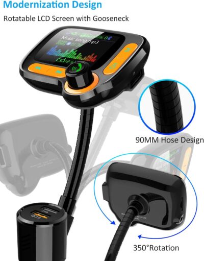 TSNAM Bluetooth FM Transmitter Car Adapter,Support Wireless Handsfree Call and MP3 Music/APP Audio Play,1.8" Color Screen,3 USB Charger,3.5mm AUX Port,Compatible with iPhone,iPad,Samsung and More - Image 5